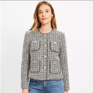 New LOFT Women's Tweed Blazer - Black, Gold, and White small